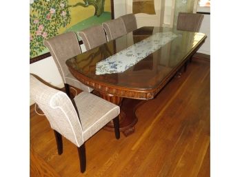 Beautiful Wooden Dining Table W/ Custom Glass Top And 6 Cushioned Chairs-Runner Included- Sleave Folds Inside