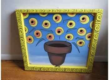 Beautiful Hand Painted Sunflowers On Wooden Window