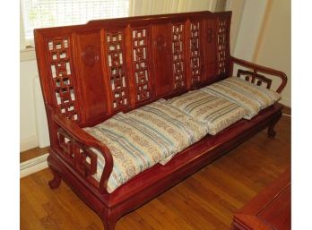 Beautiful Oriental Wooden Couch W/ 4 Cushions
