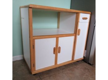 Handy Wooden Kitchen Cabinet W/ Drawer & 2 Cabinet On Wheels