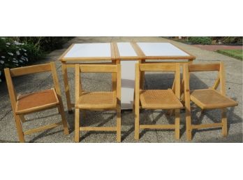 Wooden Table On Wheels W/ Wooden Chairs - Chairs Can Be Stored In Table