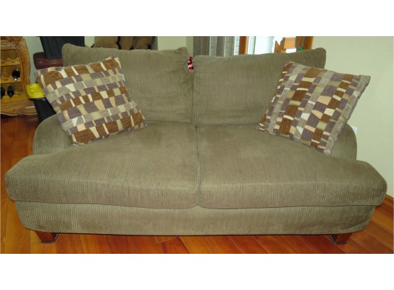 Stylish Corinthian Inc. Olive Green Love Seat With 2 Throw Pillows