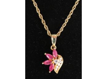 Vibrant Unique Gold-tone Necklace With Pink Pedals Floral Pendant