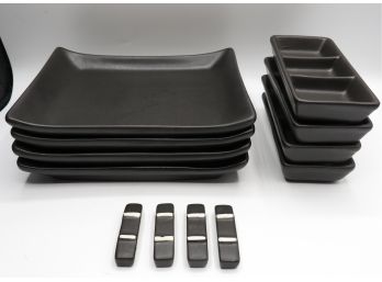 Sushi Square Plates, 3-section Plates & Chopstick Rests  - Serves 4