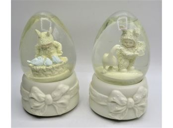 Dept 56 Snow Babies Egg-shaped Snow Globe Music Boxes - Set Of 2