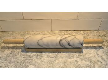 White Marble Rolling Pin With Wood Holder