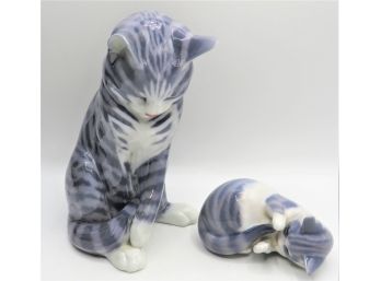 Royal Copenhagen Gray Striped Cat Figurines - Set Of 2