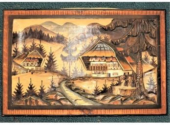 3-dimensional Carved Wood Mountain Scene Wall Decor