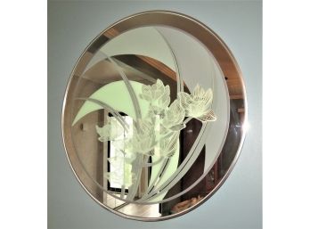 Art Deco Fabulous Frosted Accent Floral & Frosted Round Wall Mirror