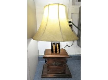 Hand Made Solid Wood Table Lamp With Pulley Rope Design. Metal Eagle Accent & Shade