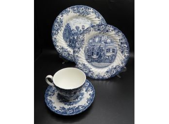 Ironstone Coach Office, Coaching Scenes Made In England By Johnson Bros. - Dishware Set 15 Pieces