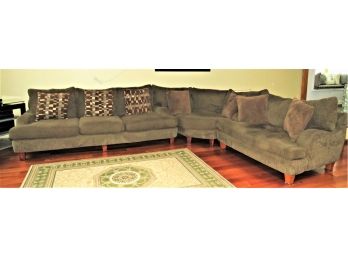 Stylish Corinthian Inc. 3-piece Olive Green Sectional Sofa With Throw Pillows & Matching Ottoman