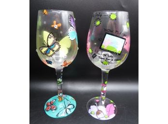 Unique Painted Wine Glasses - Assorted Set Of 2