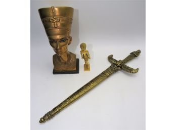 Egyptian Themed Gold-tone Decor - Assorted Set Of 3