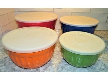 Stackable Multi-colored Mixing Bowls With Plastic Lids - Set Of 4