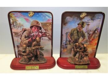 Bradford Exchange USMC Limited Edition Collectible Plates & Statues - Set Of  2 - Pearl Harbor/marianas Island