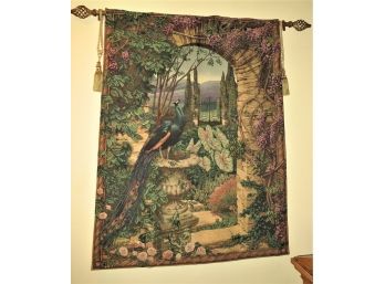 Beautiful Peacock Scene Wall Tapestry With Decorative Rod & Tassels