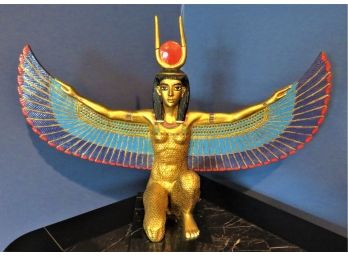 Dramatic Egyptian Winged Figurine With Heavy Stone Base