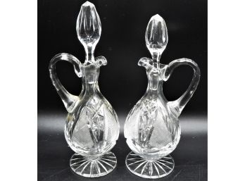 Cruet Cut Glass Bottles With Stoppers - Set Of 2