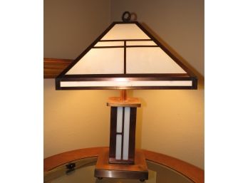 Stylish Copper Detailing Glass 2-bulb Table Lamp