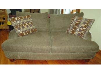 Stylish Corinthian Inc. Olive Green Love Seat With 2 Throw Pillows