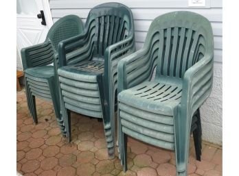 Green Resin Stackable Outdoor Chairs - Set Of 17