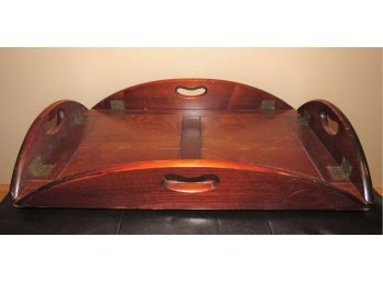Handy Oval Wood Serving Tray With Folding Sides & Handles