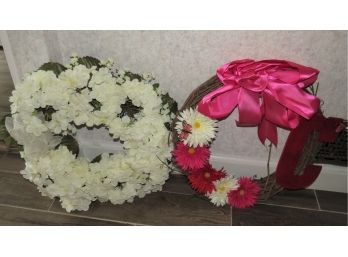 Artificial Floral Wreaths - Set Of 2 With 1 Storage Container