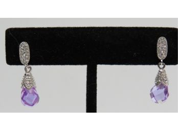 Elegant Sterling Silver Amethyst Hanging Earrings