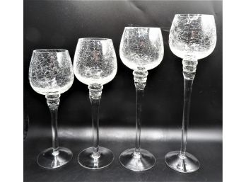 Crackle Effect Stemmed Glass Candle Holders In Various Sizes - Set Of 4