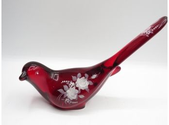 Fenton Red Carnival Glass Artist Signed Bird