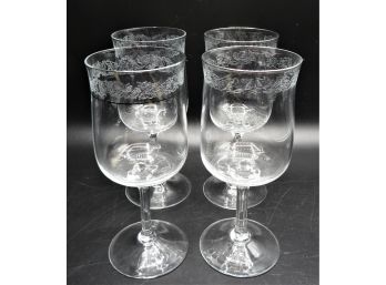 Lenox Stemmed Wine Glasses With Leaf Design & Silver Trim - Set Of 4