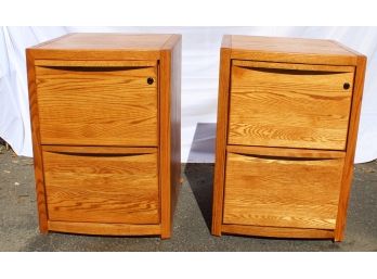 Pair Of Wooden 2 Drawer File Cabinets
