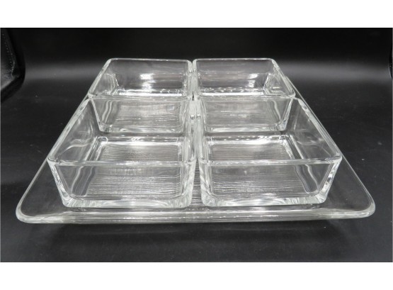 Square Glass Dish With 4 Separate Smaller Square Dishes - Set Of 5
