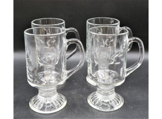 Irish Coffee Etched Glass Mugs - Set Of 4