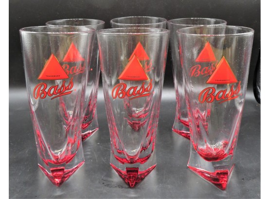 Bass Ale Pint Beer Glass Lot Set Triangle Bottom Heavy Glasses - Set Of 6