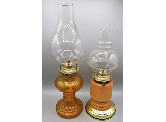RISDON MFG. CO. P & A Amber Oil Lanterns With Glass Shades - Set Of 2