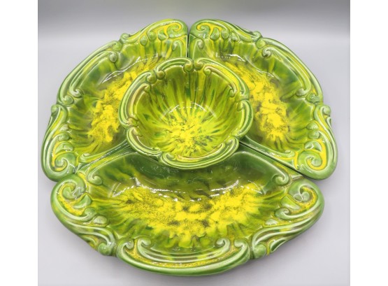 Green/yellow Sectioned Chip & Dip Serving Dishes - 4 Pieces