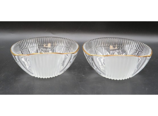 TOYO Glass Company Etched & Frosted Gold Gilding Edge Shell Shape Made In Japan - Set Of 2