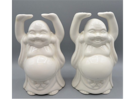 Benihana White Ceramic Buddha Figurines - Set Of 2