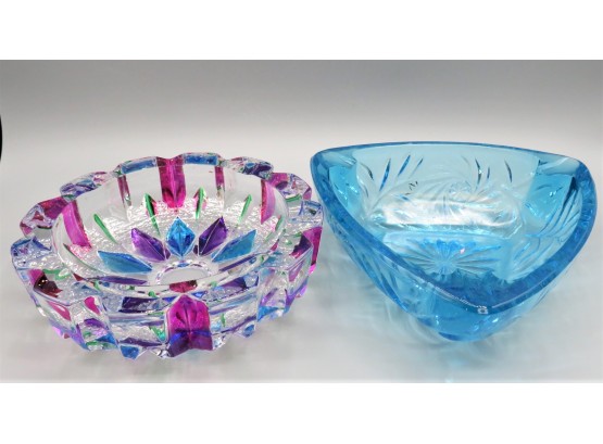 Decorative Colored Glass Ashtrays - Set Of 2