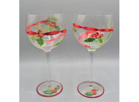 Holiday Painted Wine Glasses - Set Of 2