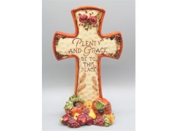 Grasslands Road By Amscan Inc. Ceramic Autumn Cross With Saying 'plenty And Grace To Be In This Place'