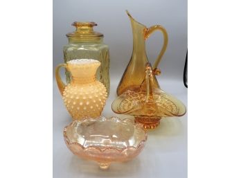 Assorted Amber Colored Glassware - Set Of 5