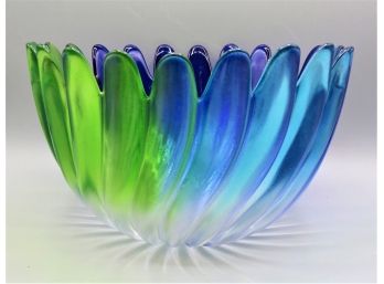 Stunning Vibrant Colorful Blue & Green Glass Bowl
