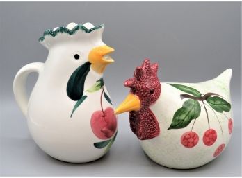 Rooster Pitcher & Rooster Figurine - Set Of 2