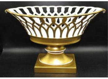 Ornate Gold/white Footed Oval Bowl