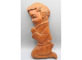 Mission Style Carved Wood Boy Praying Decor