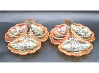 Amber Iridescent Glass Bowls - Set Of 2