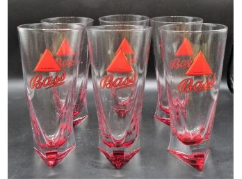 Bass Ale Pint Beer Glass Lot Set Triangle Bottom Heavy Glasses - Set Of 6